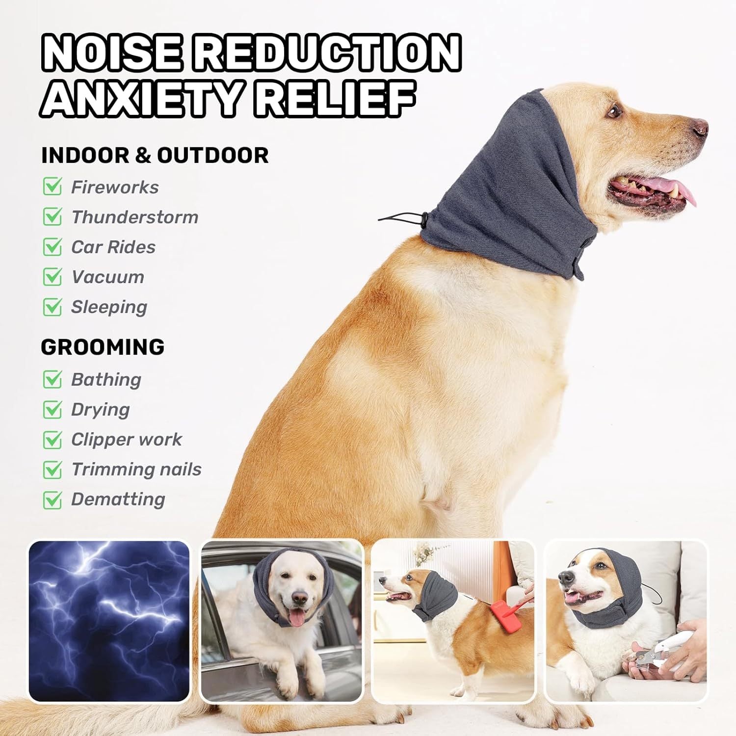 JMT-454858 Dog Calming Hoodie with Adjustable Ear Muffs for Noise Protection and Anxiety Relief