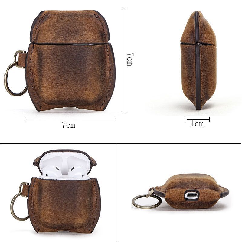 JMT-455370 Leather Case for AirPods 1/2 Generation - Soft Shell in Brown, Sapphire Blue, or Wine Red