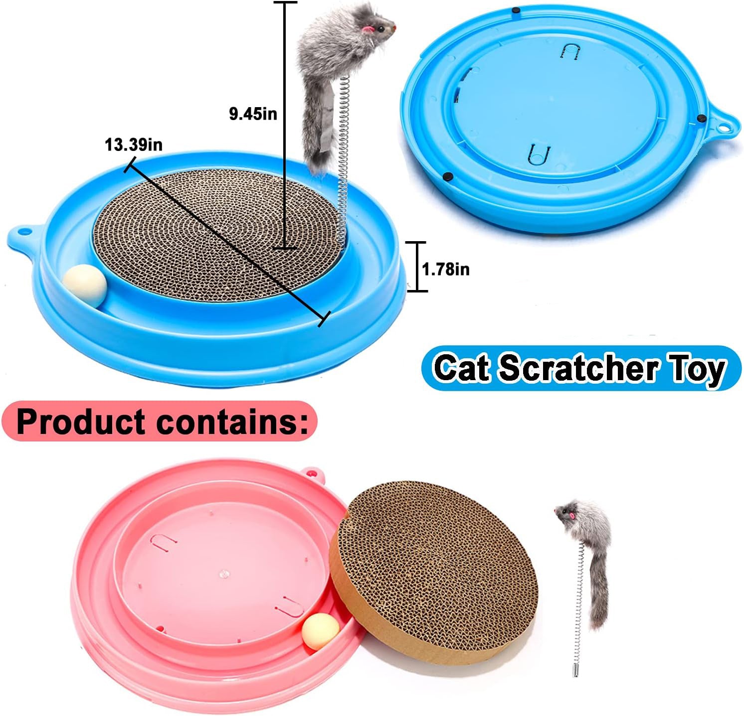 JMT-455690 Interactive Cat Scratcher Toy with Track Ball for Stimulation and Scratch Prevention, Includes Replaceable Scratch Pad