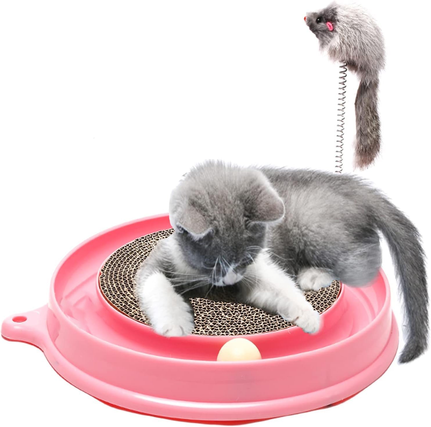 JMT-455690 Interactive Cat Scratcher Toy with Track Ball for Stimulation and Scratch Prevention, Includes Replaceable Scratch Pad