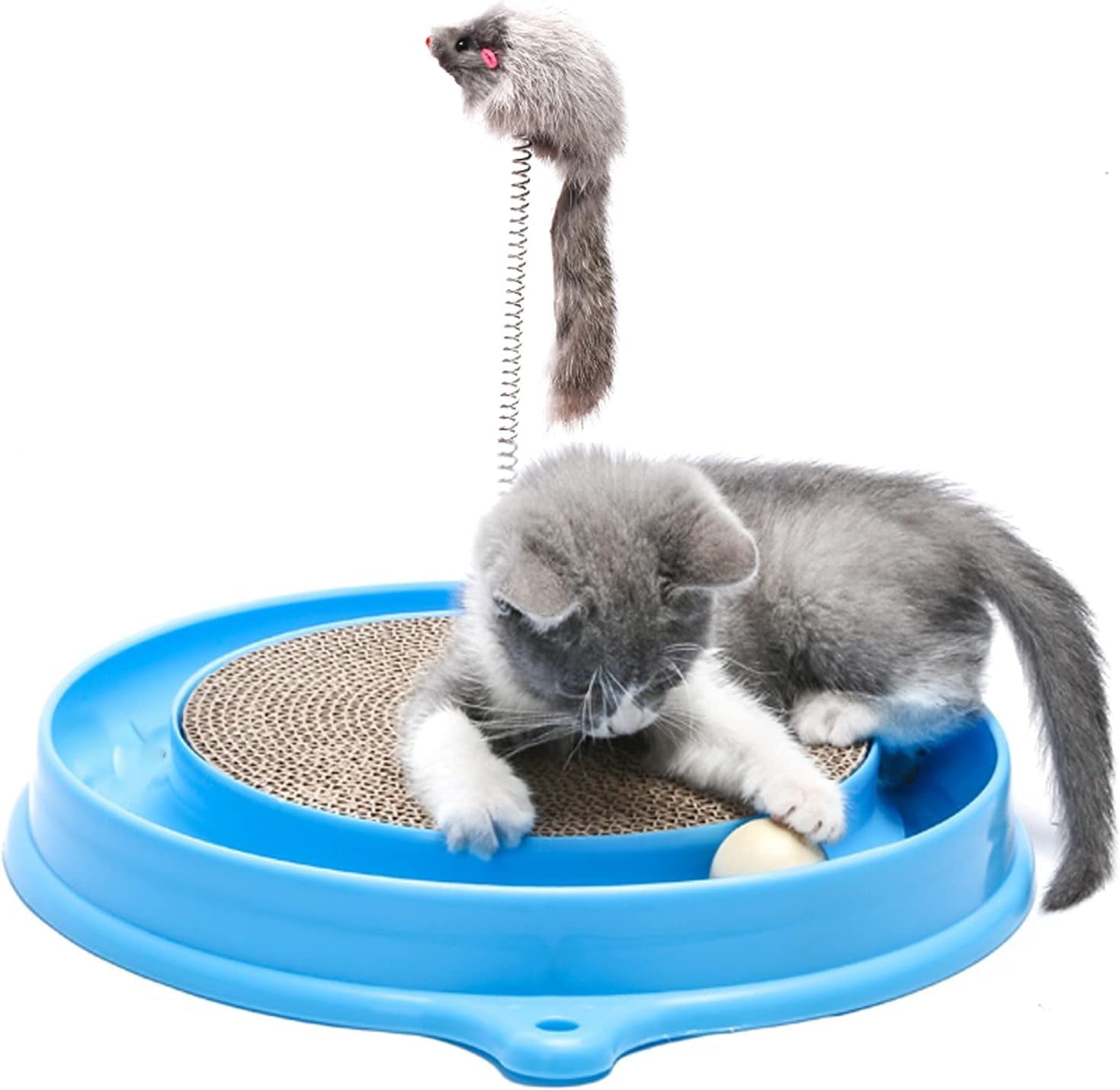 JMT-455690 Interactive Cat Scratcher Toy with Track Ball for Stimulation and Scratch Prevention, Includes Replaceable Scratch Pad