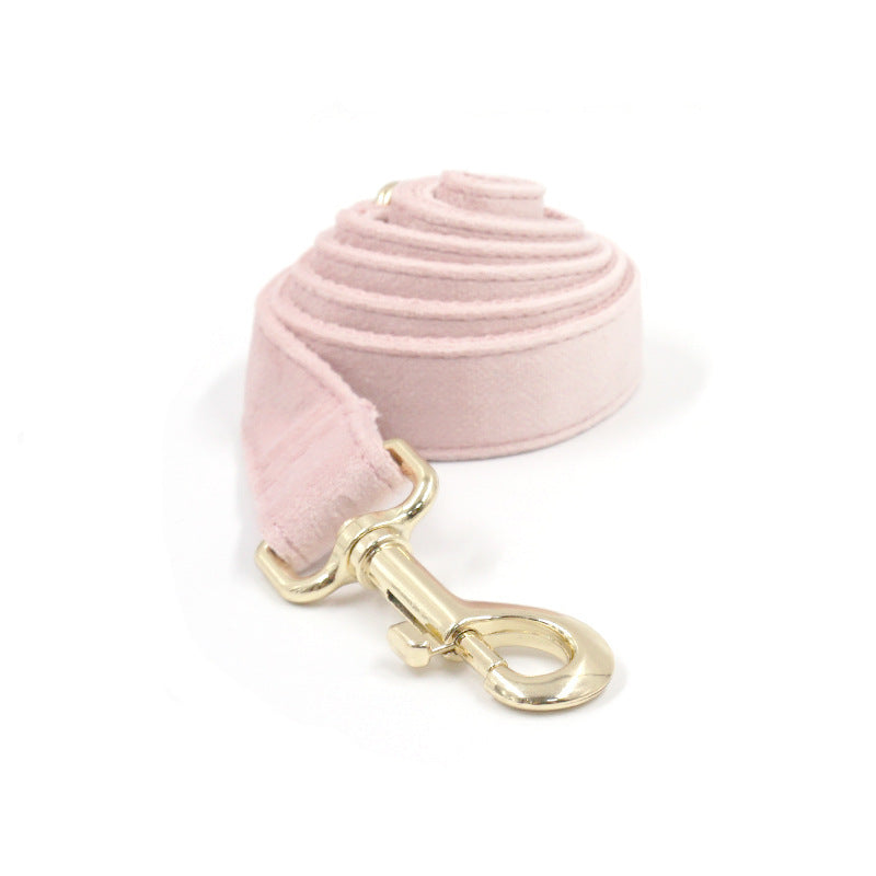 JMT-455882 Pink Velvet Dog Collar with Gold Buckle and Matching Leash