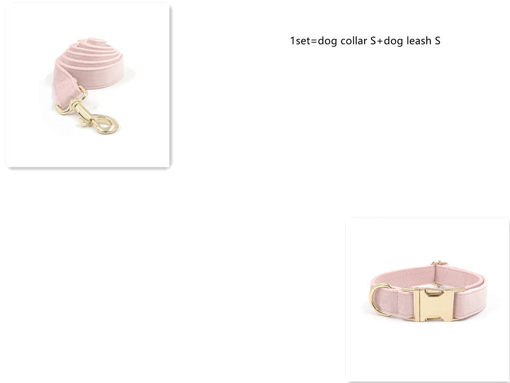 JMT-455882 Pink Velvet Dog Collar with Gold Buckle and Matching Leash