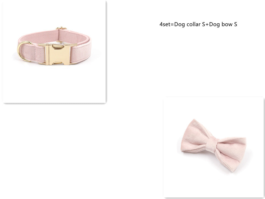 JMT-455882 Pink Velvet Dog Collar with Gold Buckle and Matching Leash