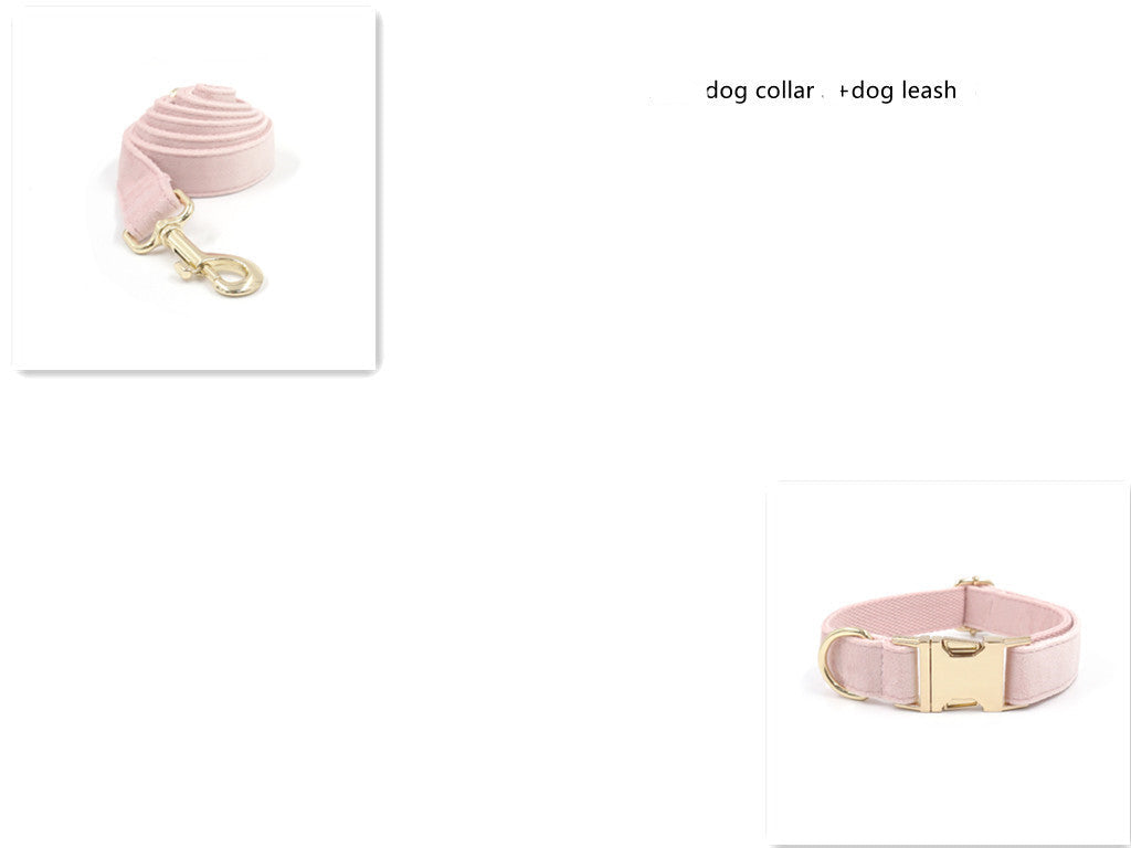 JMT-455882 Pink Velvet Dog Collar with Gold Buckle and Matching Leash