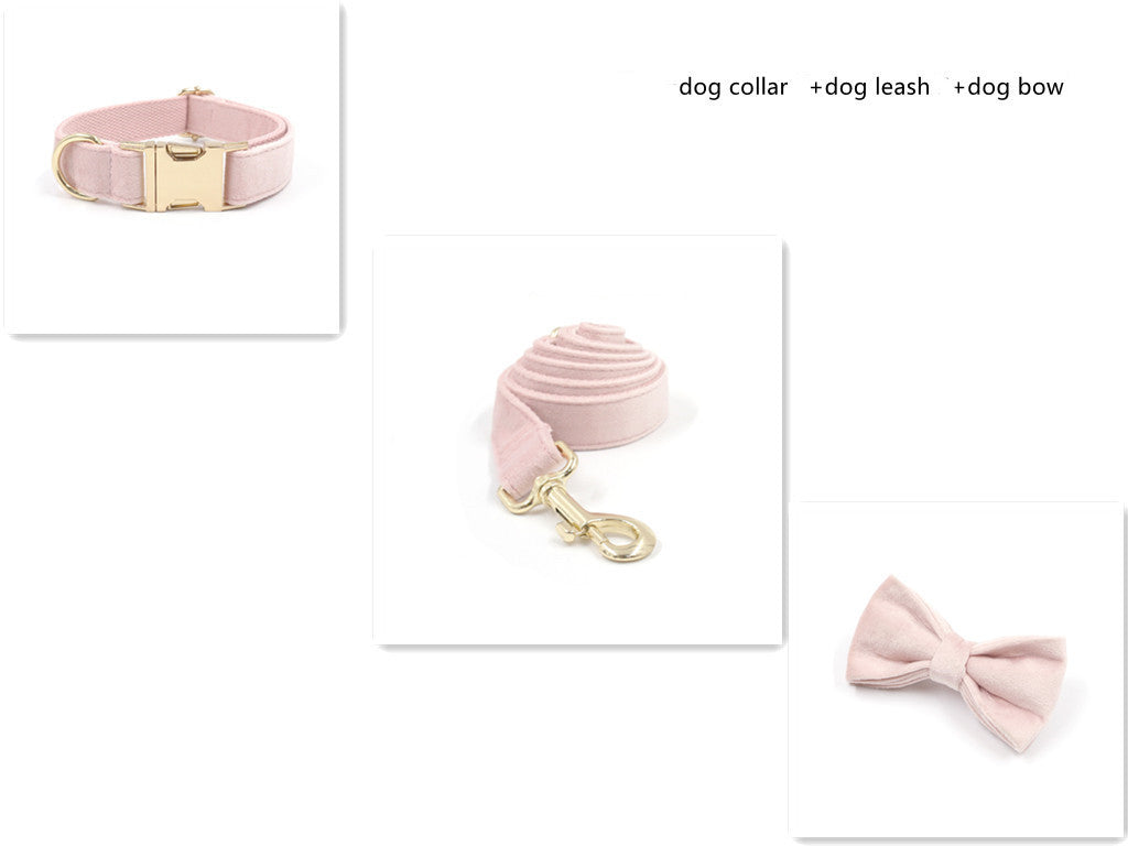 JMT-455882 Pink Velvet Dog Collar with Gold Buckle and Matching Leash