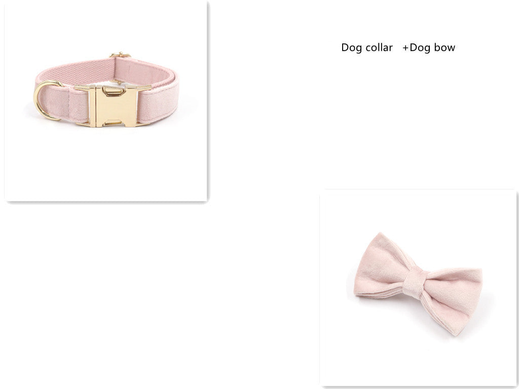 JMT-455882 Pink Velvet Dog Collar with Gold Buckle and Matching Leash