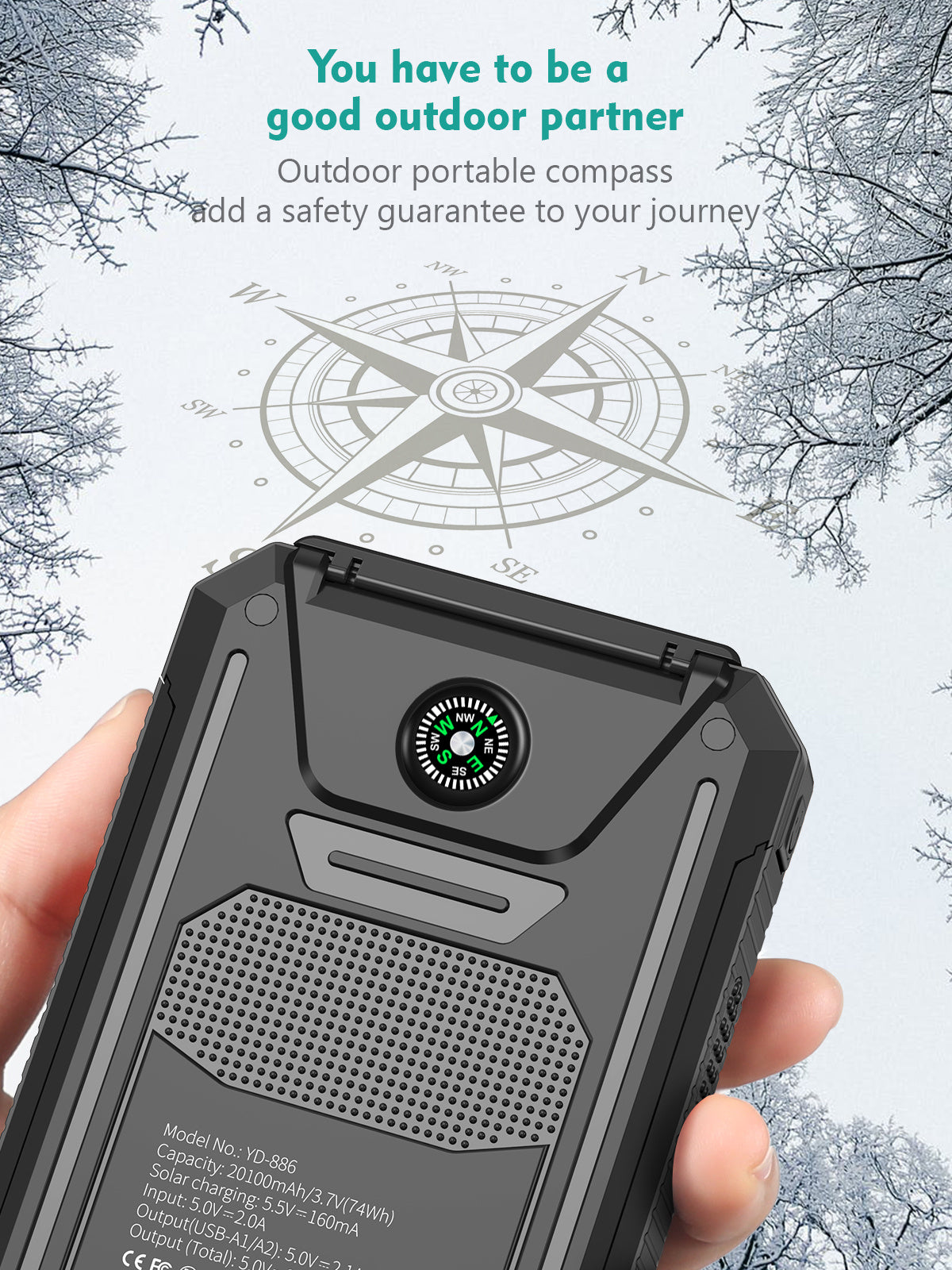 JMT-456714 Portable Solar Power Bank for Charging Phones and Devices
