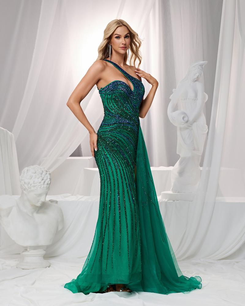 JMT-456778 Elegant Green Evening Dress for Women - Model SH0130