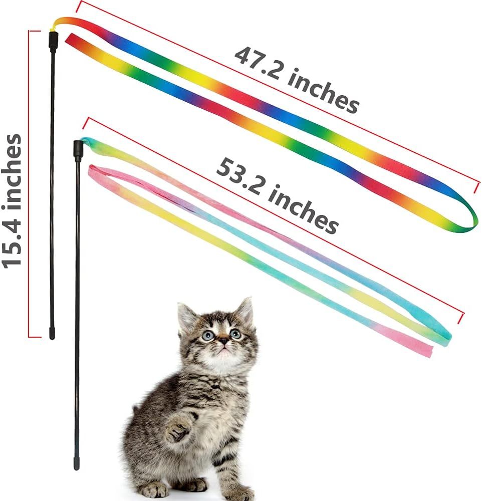 JMT-456842 Colorful Interactive Cat Teaser Wand with Soft Satin Ribbons for Cat Playtime