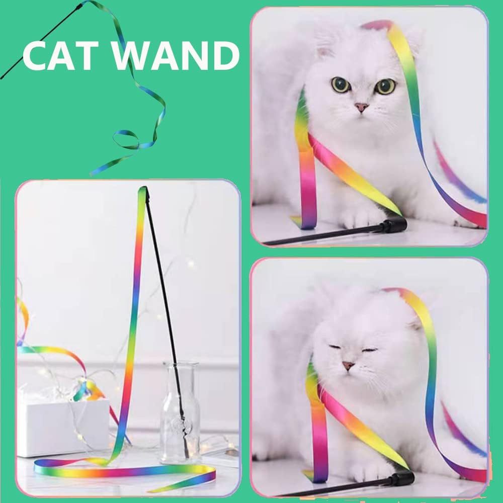 JMT-456842 Colorful Interactive Cat Teaser Wand with Soft Satin Ribbons for Cat Playtime