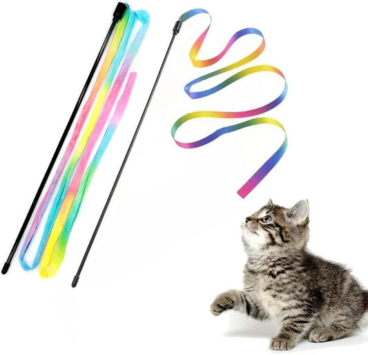 JMT-456842 Colorful Interactive Cat Teaser Wand with Soft Satin Ribbons for Cat Playtime