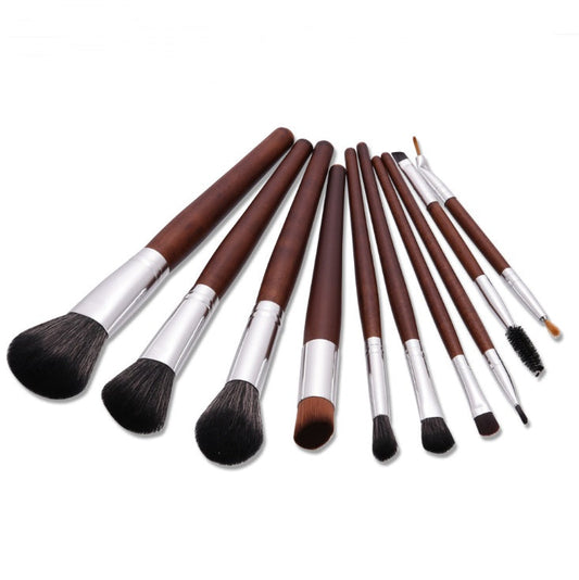 JMT-456970 10-Piece Makeup Brush Set with Aluminum Tubes and Wooden Handles - Nylon Hair for Precise Application