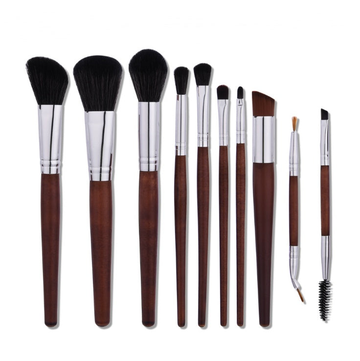 JMT-456970 10-Piece Makeup Brush Set with Aluminum Tubes and Wooden Handles - Nylon Hair for Precise Application