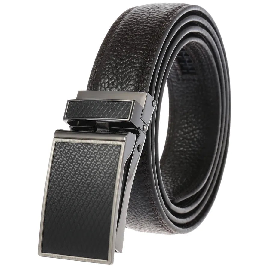 JMT-457290 Genuine Leather Automatic Buckle Ratchet Belt for Men, Model LY33-30021-5