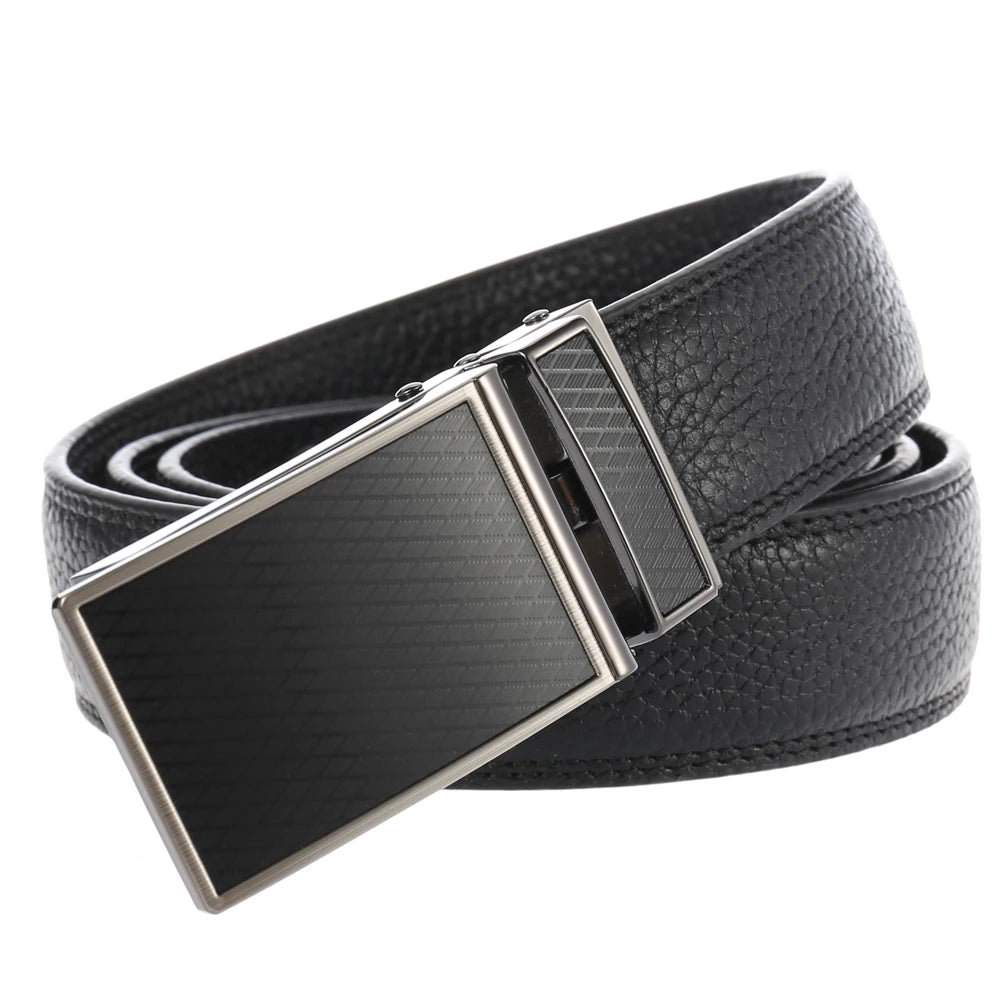 JMT-457290 Genuine Leather Automatic Buckle Ratchet Belt for Men, Model LY33-30021-5