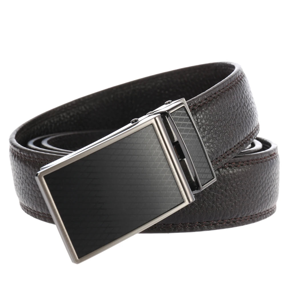 JMT-457290 Genuine Leather Automatic Buckle Ratchet Belt for Men, Model LY33-30021-5