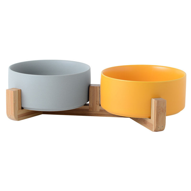 JMT-459018 Ceramic Double Cat Bowl - Stylish Pet Feeding Dish in Multiple Colors