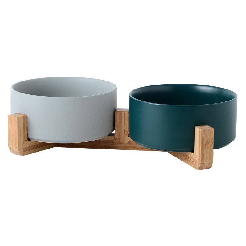 JMT-459018 Ceramic Double Cat Bowl - Stylish Pet Feeding Dish in Multiple Colors