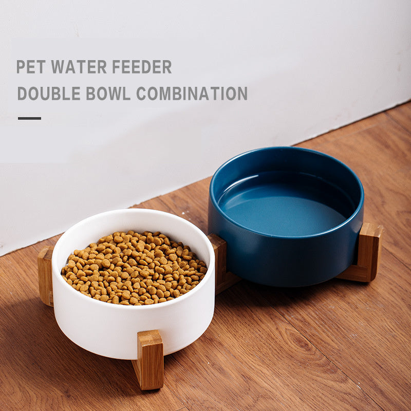 JMT-459018 Ceramic Double Cat Bowl - Stylish Pet Feeding Dish in Multiple Colors
