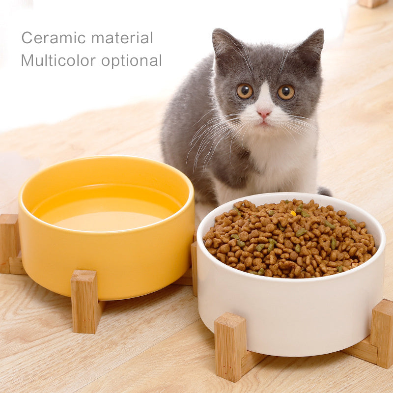 JMT-459018 Ceramic Double Cat Bowl - Stylish Pet Feeding Dish in Multiple Colors