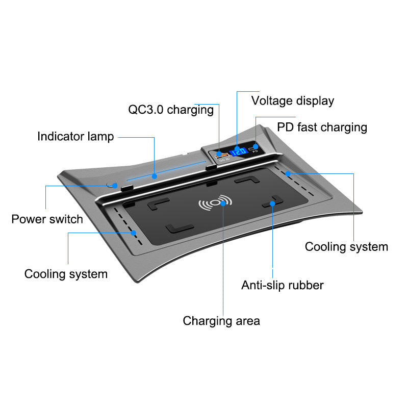 JMT-459530 Fast Wireless Car Charger with PD and USB Output, Universal Compatibility, 15W Charging Power