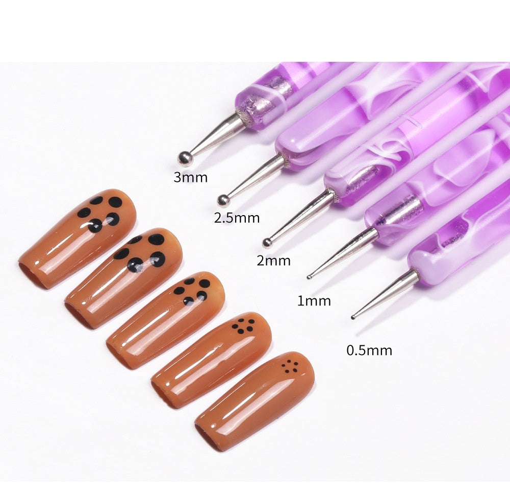 JMT-460298 Double-Ended Diamond Nail Art Pen Set for Dotted Painting and Manicure - 5 Piece Acrylic Tool