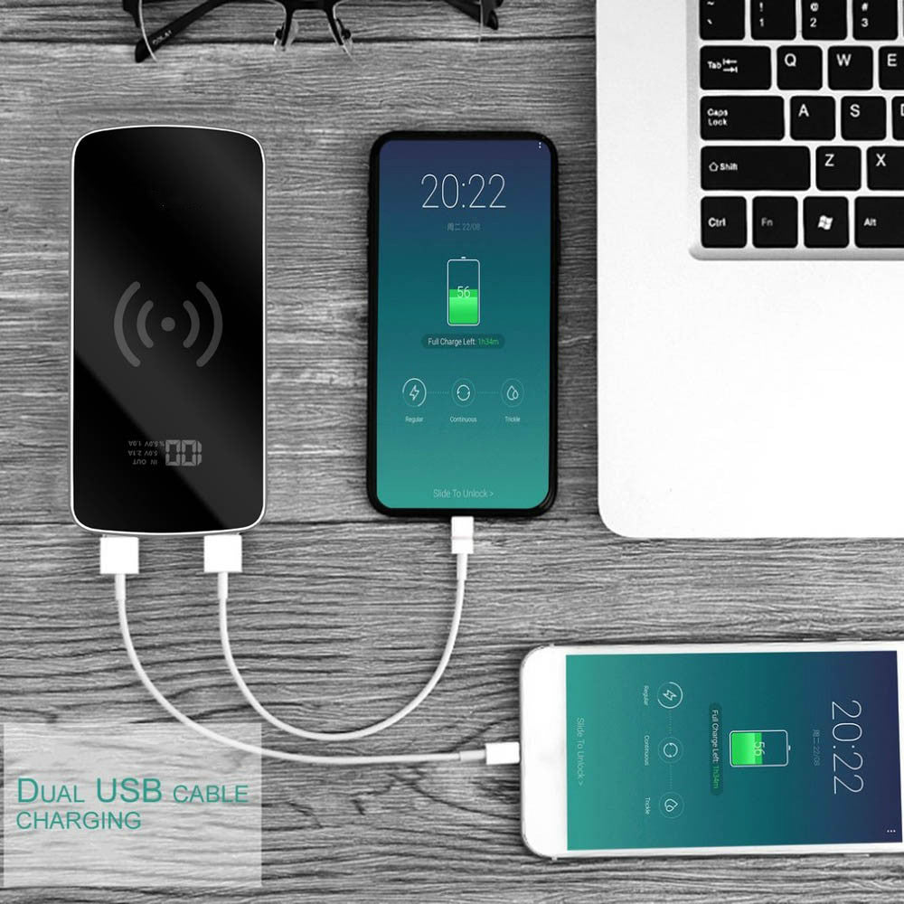 JMT-460682 Ultra-Thin Customizable Wireless Charging Power Bank with 10000mAh Capacity and Mirror Finish