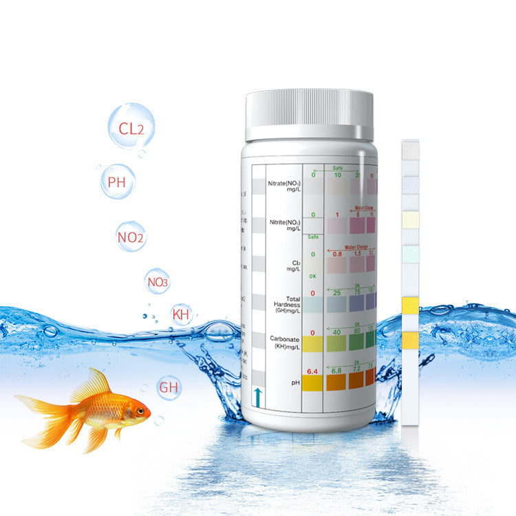 JMT-461322 Six-in-One Aquarium Water Quality Testing Strips for Total Hardness, Nitrate, Nitrite, Chlorine, Carbonates, and pH