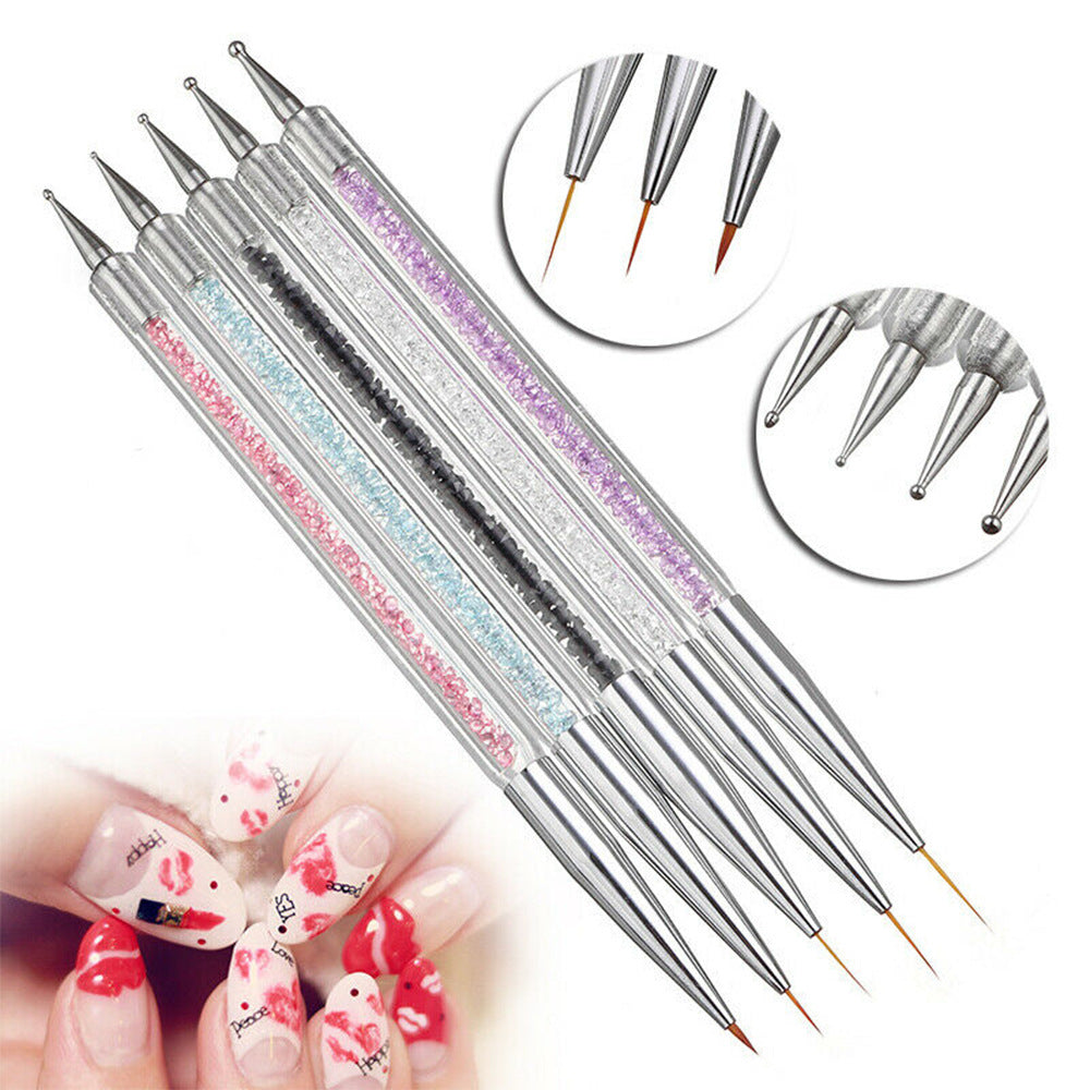 JMT-461450 5-Piece Nylon Brush Set for Nail Art - Double Head Point Drill & Line Drawing