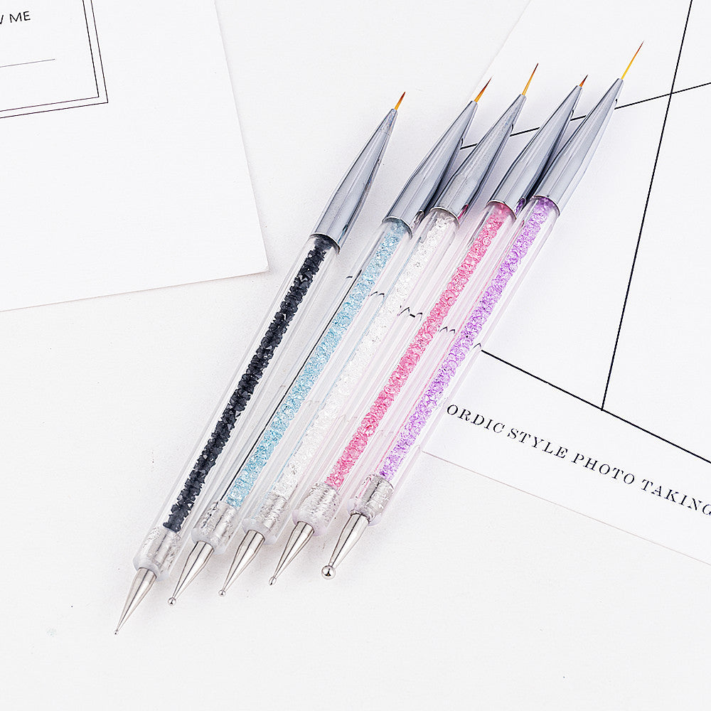 JMT-461450 5-Piece Nylon Brush Set for Nail Art - Double Head Point Drill & Line Drawing