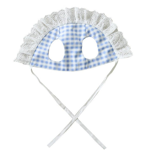 JMT-461962 Corgi Teddy Sun Hat in Grid Pattern with Check Bibs and Bow Ties - Multiple Colors Available