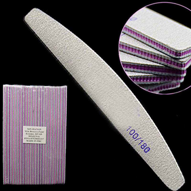 JMT-462602 Half-Moon Shaped Nail File with Rubbing and Polishing Strips - 100/180 Mesh Emery Tool