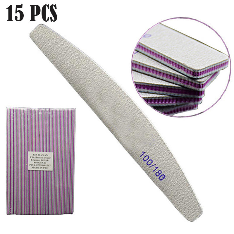 JMT-462602 Half-Moon Shaped Nail File with Rubbing and Polishing Strips - 100/180 Mesh Emery Tool