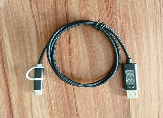 JMT-462986 Nylon Braided 2-in-1 Micro USB & Type-C Charger Cable with Current & Voltage Display