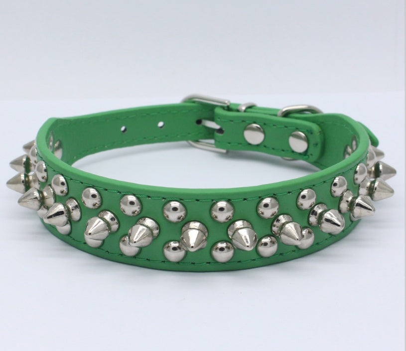 JMT-463114 Durable PU Leather Dog Collar with Zinc Alloy Accents and Double-Layer Design