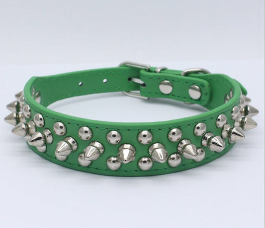 JMT-463114 Durable PU Leather Dog Collar with Zinc Alloy Accents and Double-Layer Design