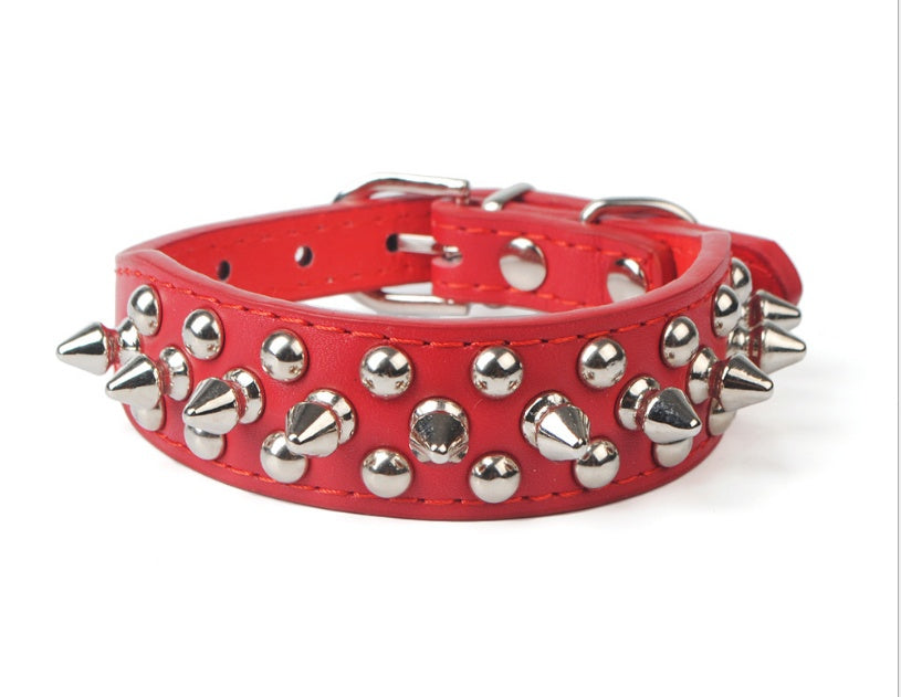 JMT-463114 Durable PU Leather Dog Collar with Zinc Alloy Accents and Double-Layer Design
