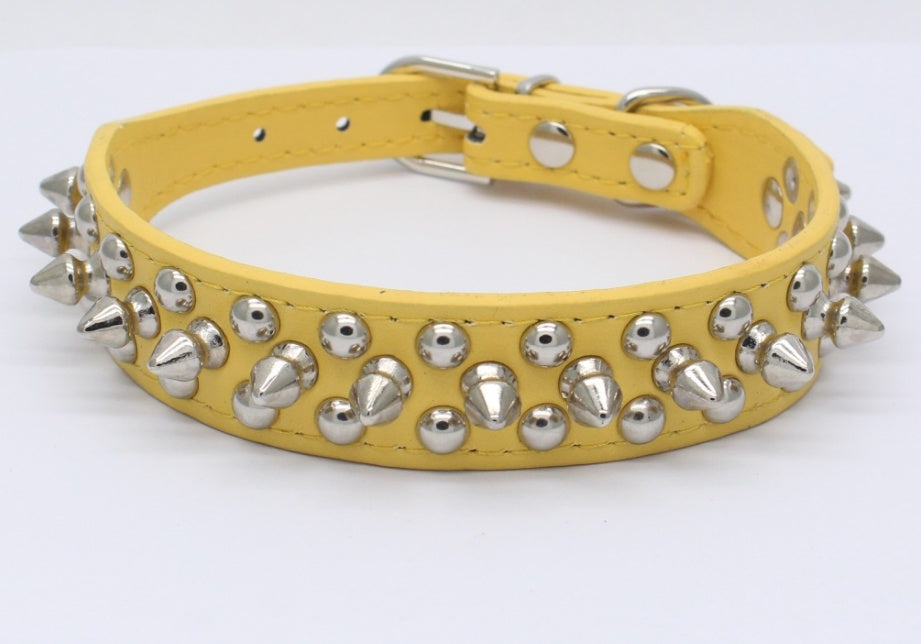 JMT-463114 Durable PU Leather Dog Collar with Zinc Alloy Accents and Double-Layer Design