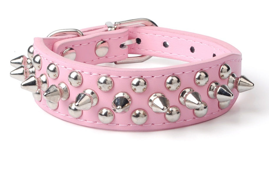 JMT-463114 Durable PU Leather Dog Collar with Zinc Alloy Accents and Double-Layer Design