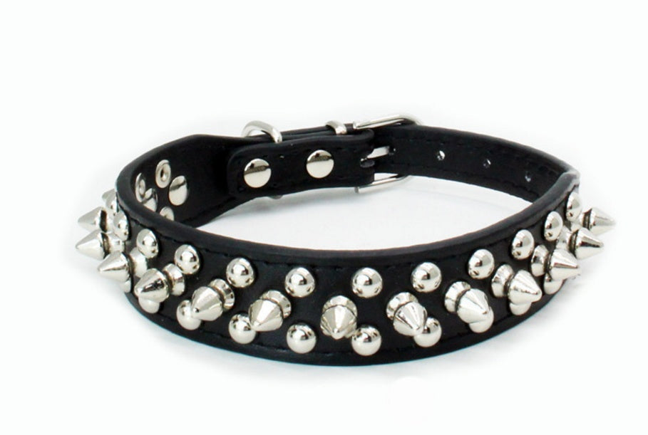 JMT-463114 Durable PU Leather Dog Collar with Zinc Alloy Accents and Double-Layer Design