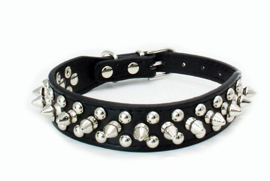 JMT-463114 Durable PU Leather Dog Collar with Zinc Alloy Accents and Double-Layer Design