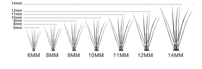 JMT-463562 Imitation Mink Hair Grafted False Eyelashes - 60 Pieces, Black, Size Range: 6-14mm