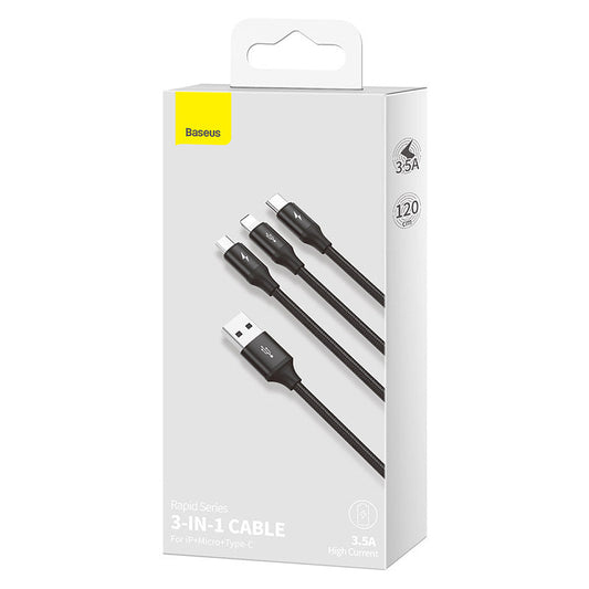 JMT-463626 3-in-1 Charging Cable for Lightning, Micro USB & Type-C Devices, 1.2m, Black