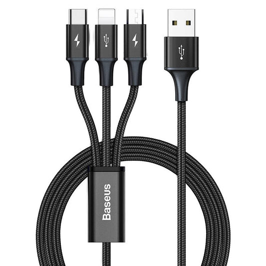 JMT-463626 3-in-1 Charging Cable for Lightning, Micro USB & Type-C Devices, 1.2m, Black