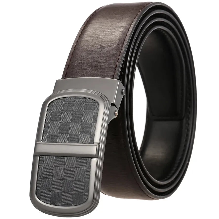 JMT-464202 Smooth Buckle Two-Layer Leather Belt - Elegant and Durable Accessory