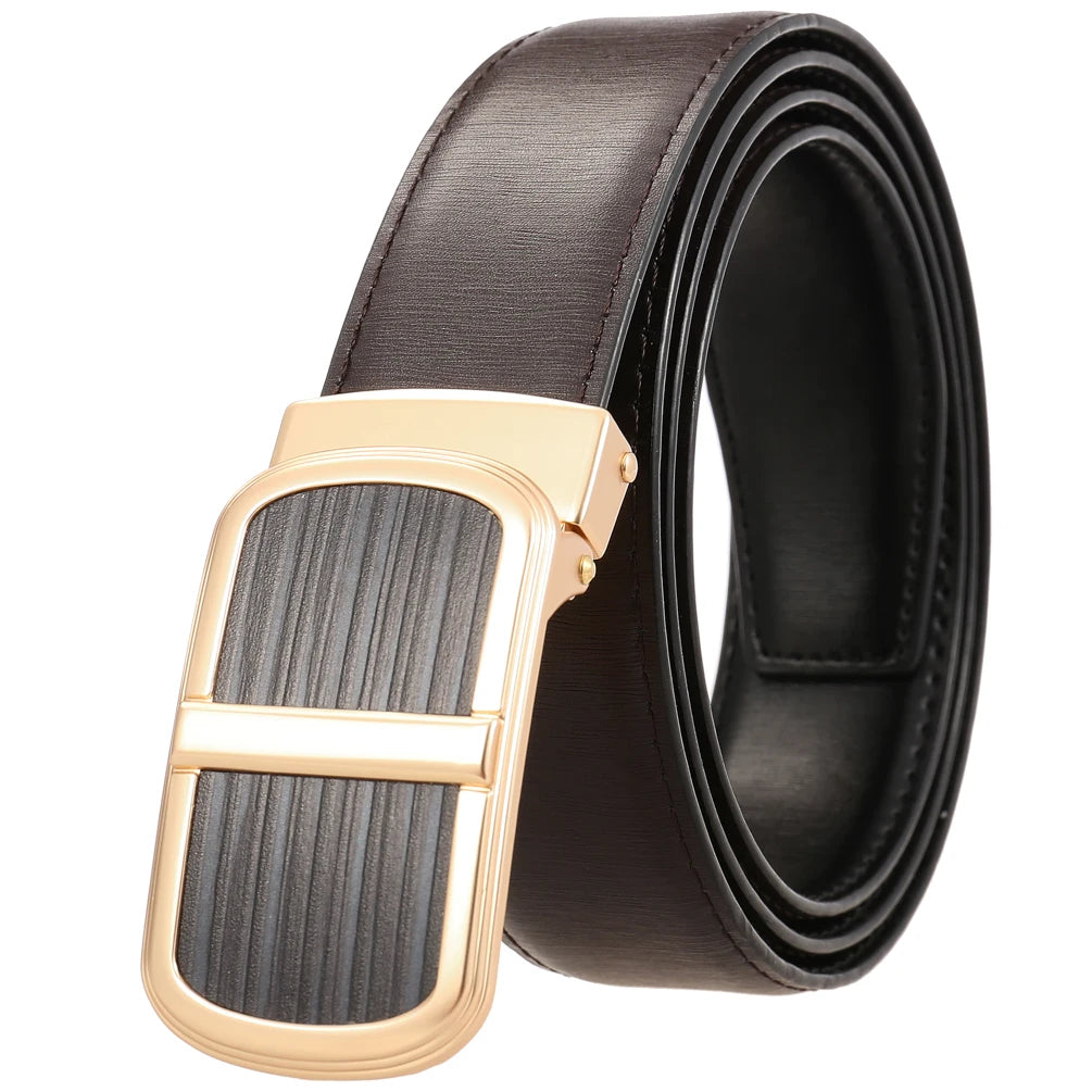 JMT-464202 Smooth Buckle Two-Layer Leather Belt - Elegant and Durable Accessory