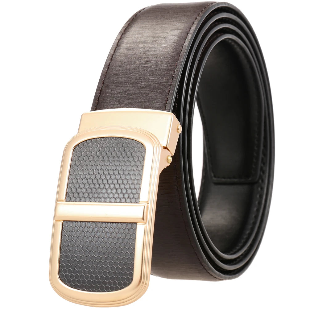 JMT-464202 Smooth Buckle Two-Layer Leather Belt - Elegant and Durable Accessory