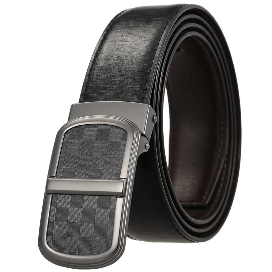 JMT-464202 Smooth Buckle Two-Layer Leather Belt - Elegant and Durable Accessory