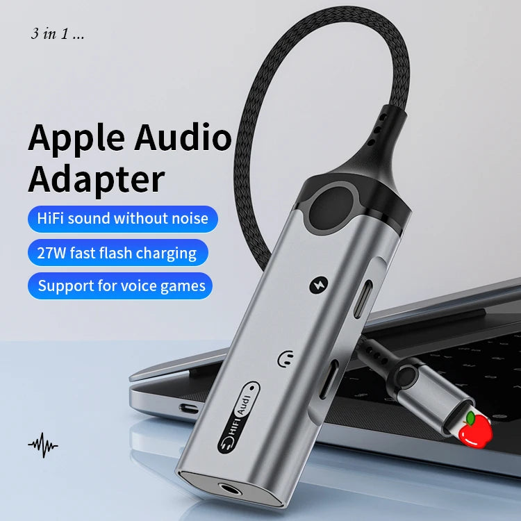JMT-464266 8-Pin to 3.5mm Audio Charging Adapter - 3-in-1 Headphone and Audio Converter
